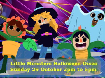 Promo for kids Halloween disco Sunday 28 October 2pm to 5pm