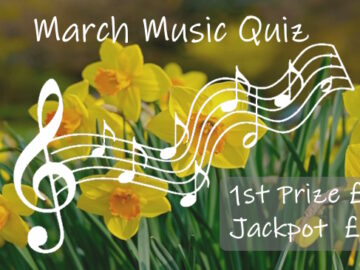 March Music Quiz slide with daffodil backdrop