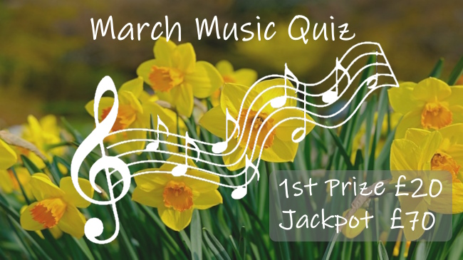 March Music Quiz slide with daffodil backdrop