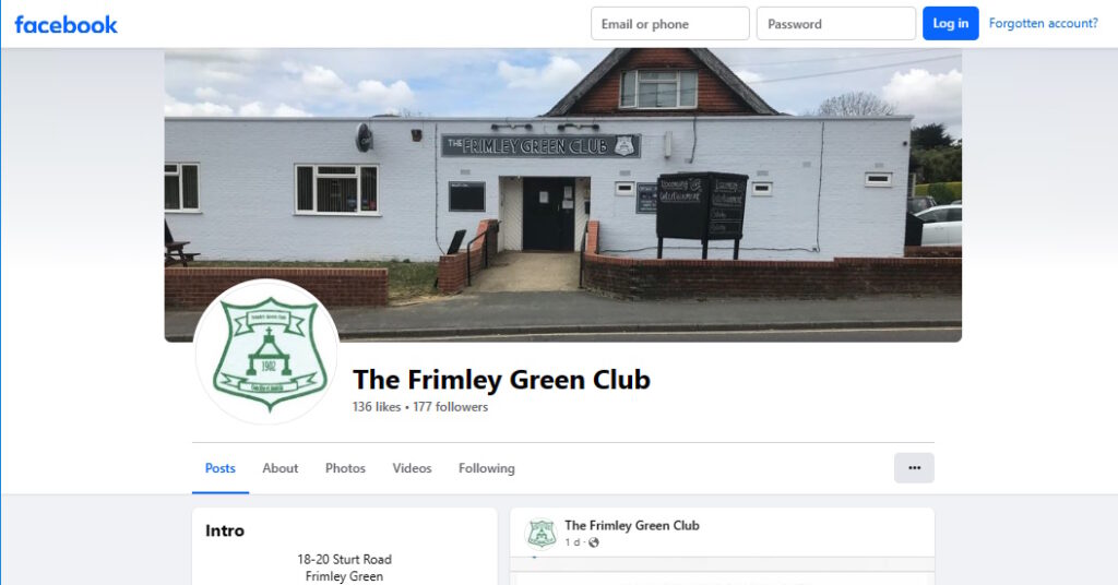 Frimley Green Club's Facebook page