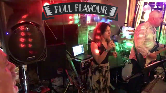 Full Flavour 5 piece band promo slide showing them while performing.