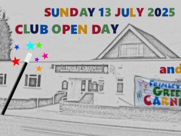 Front of Club pic in black and white with colourful letters promoting Club's Open Day