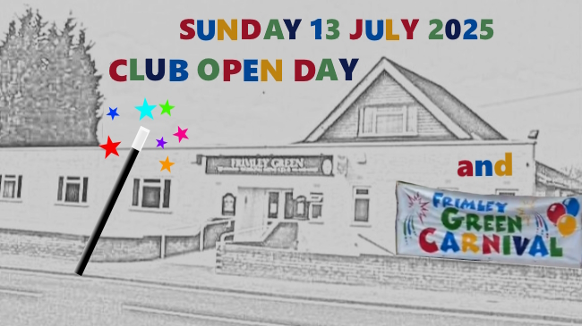Front of Club pic in black and white with colourful letters promoting Club's Open Day