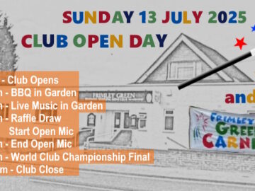 Front of Club pic in black and white with colourful letters promoting Club's Open Day and summary of events programme which is found in the post too.