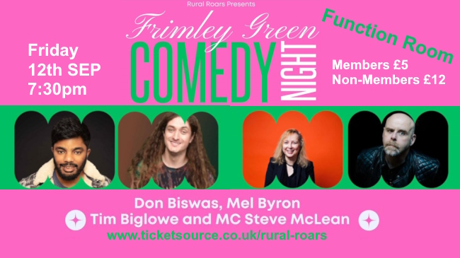 Promotion for Comedy Club event in the Function Hall 12th September 2025