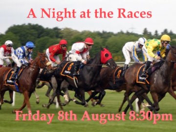 Jockeys and horses racing in promotion for 8th August Race Night at 8:30pm