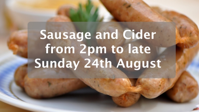 Promotion of Sunday 24 August 2025 Sausage and Cider event