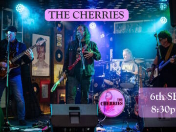 Promotion slide for The Cherries band event on 6th September 2025