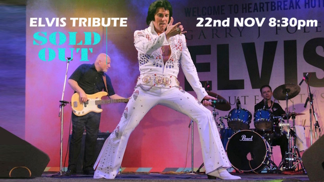 Gary J Foley on stage as Elvis in his world-famous Elivis Tribute show coming to the Club on 22nd November 2025 at 8:30pm is now Sold Out
