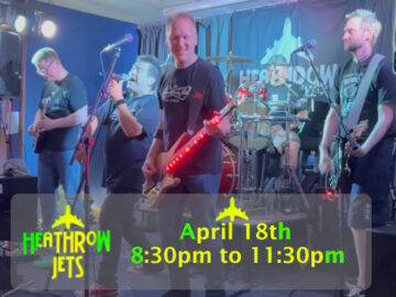 Promotion for Heathrow Jets gig April 18th 2026 at 8:30pm