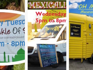 Montage of 3 Food Truck companies that visit the Club per week with Indian, Mexican and Mac-n-Cheese foods