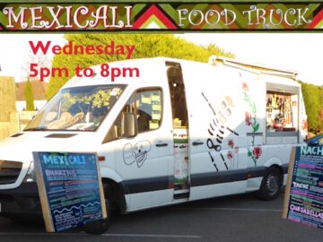 The Mexicali Mexican street food truck at the Club every Wednesday 5pm to 8pm with sample menu boards
