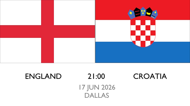 Football World Cup 2026 England v Croatia 17 JUN in Dallas fixture poster
