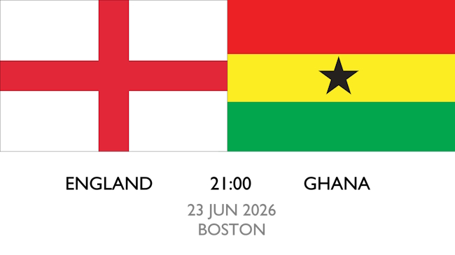 Football World Cup 2026 England v Ghana 23 JUN in Boston fixture poster