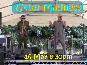 Two-man band on stage; one Saxaphone and one singer.