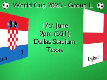 Result of 17 June 2026 Croatia v England shown on the nation flags