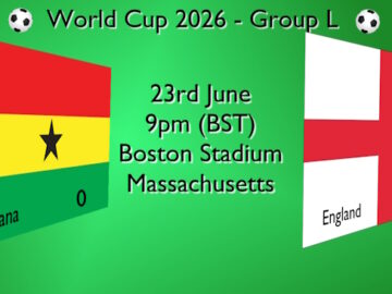 Result of 23rd June 2026 Ghana v England shown on country flags
