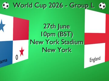 Result of 27th June 2026 Panama v England shown on country flags