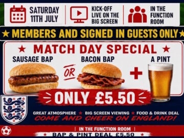 Beer and Bap £5.50 promo for England v Norway World Cup Football game