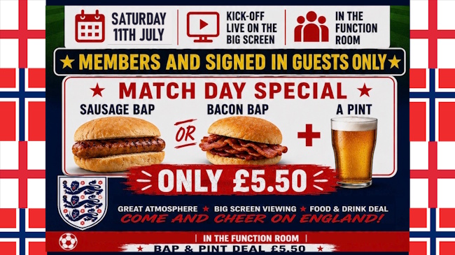 Beer and Bap £5.50 promo for England v Norway World Cup Football game