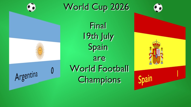 World Cup football final 10 JUL result on the flags of Argentina (0) and Spain (1) - Spain are World Football Champions
