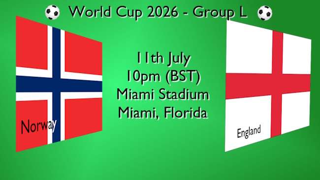 World Cup football fixture with the flags of Norway and England on 11 JUL at 10pm BST